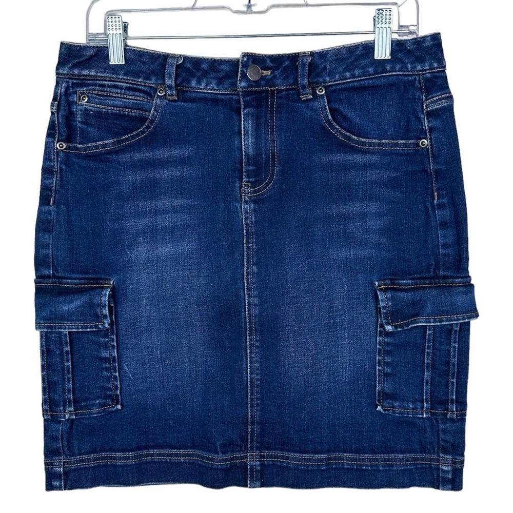 J. Jill Womens Size 6 Jean Skirt Stretch Denim Cargo Mini Skirt Pockets